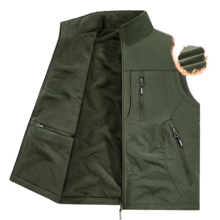 Męski termiczny polar outdoorowy kamizelka z ocieplający teddy podszewka, wiatroszczelny zewnętrzny layer &amp; wielofunkcyjny kieszenie na zamek