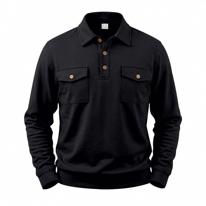 Męska Długa Rękaw Polo Bluza z Patch Kieszenie na piersi