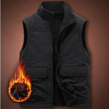 Męska termiczny fleece kamizelka z wiatroszczelna nylon zewnętrzny warstwa, wysoki stójką, i multifunctional kieszeniami