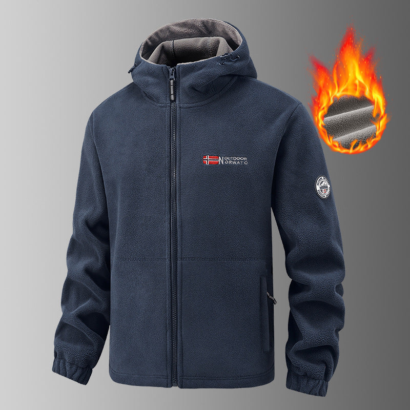 Męska warming polar kurtka z kapturem z ciepł podszewka, zippered Kieszenie i elastyczne mankiety