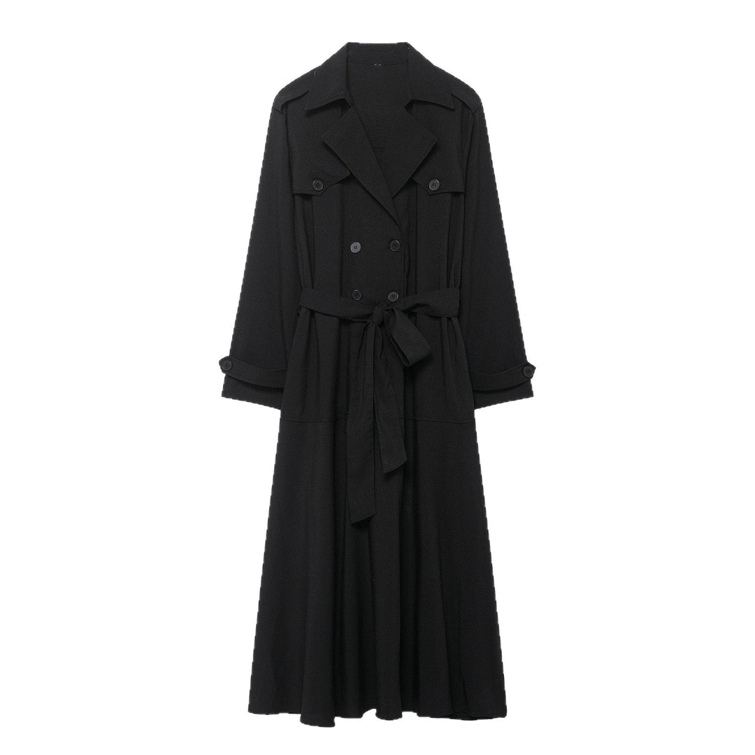Damska Maxi Trench z figure-flattering wiązanym paskiem i podwójna guzikami listwą Lumaza