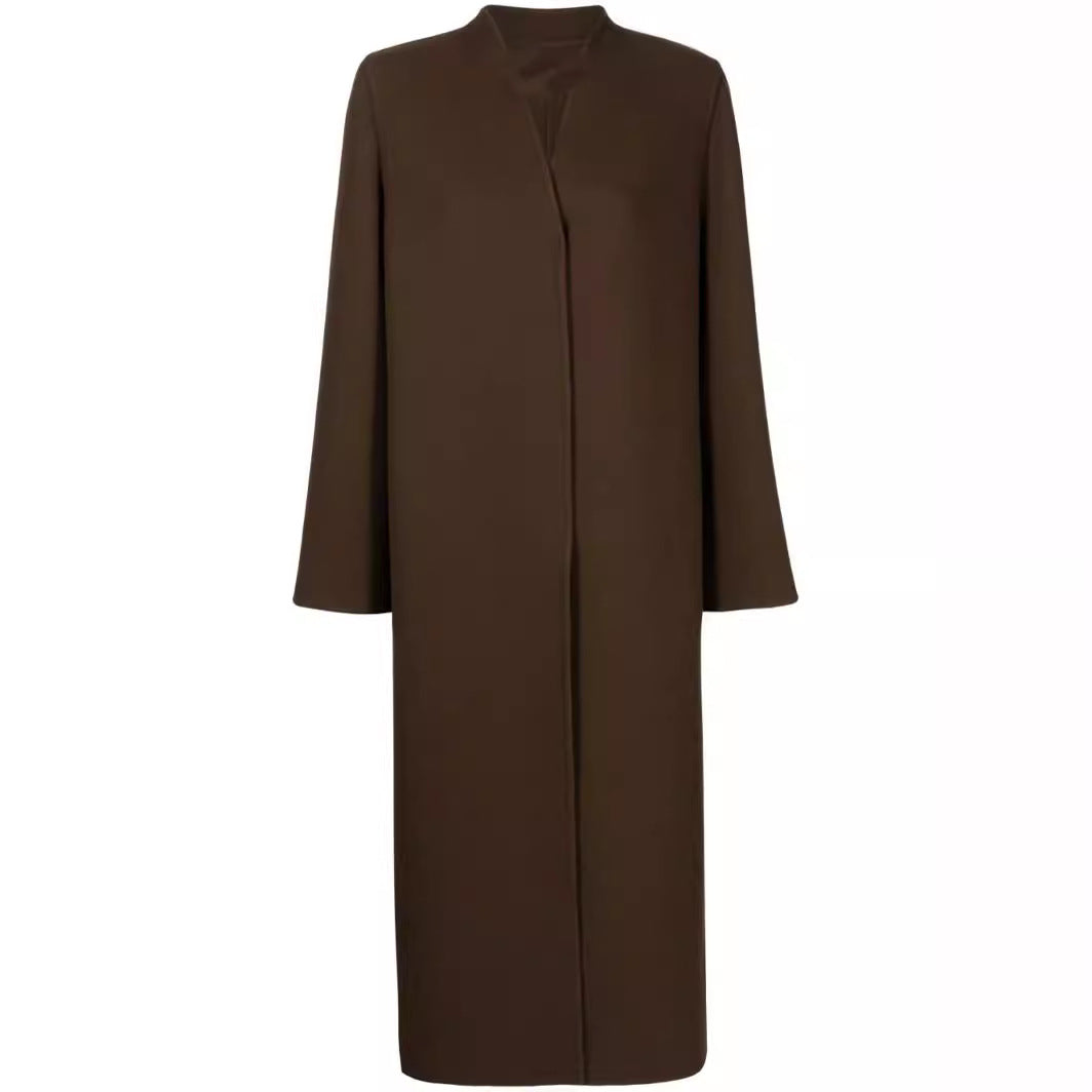 Damska Maxi-Length Minimalist płaszcz z Concealed przodem i boxy na ramiona Lumaza