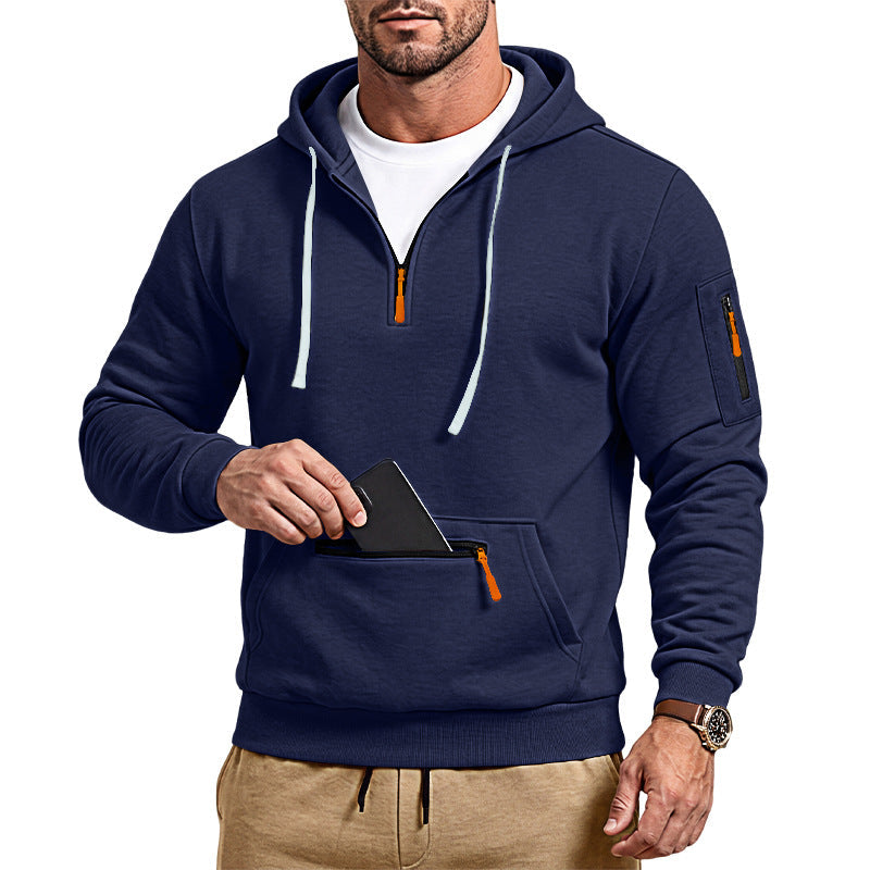 Męska sportowa bluza z kapturem z half zamek i zippered kieszeń kangurka