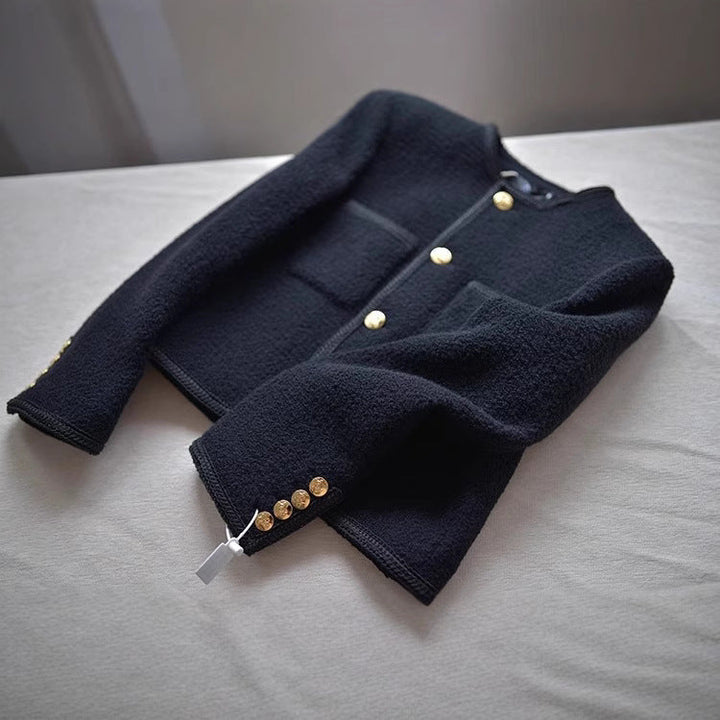 Damska Fashionable Bouclé kurtka z Golden guzikami Lumaza