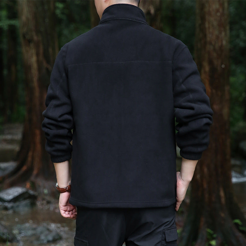 Męski Termiczny Microfleece Outdoorowy Kurtka z Kołnierz ze stójką, Wodoodporny Chest Zamek Kieszeń