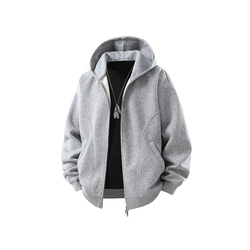 Herren Kapuzensweatjacke mit durchgehendem Reißverschluss, geripptem Saum und versteckten Seitentaschen