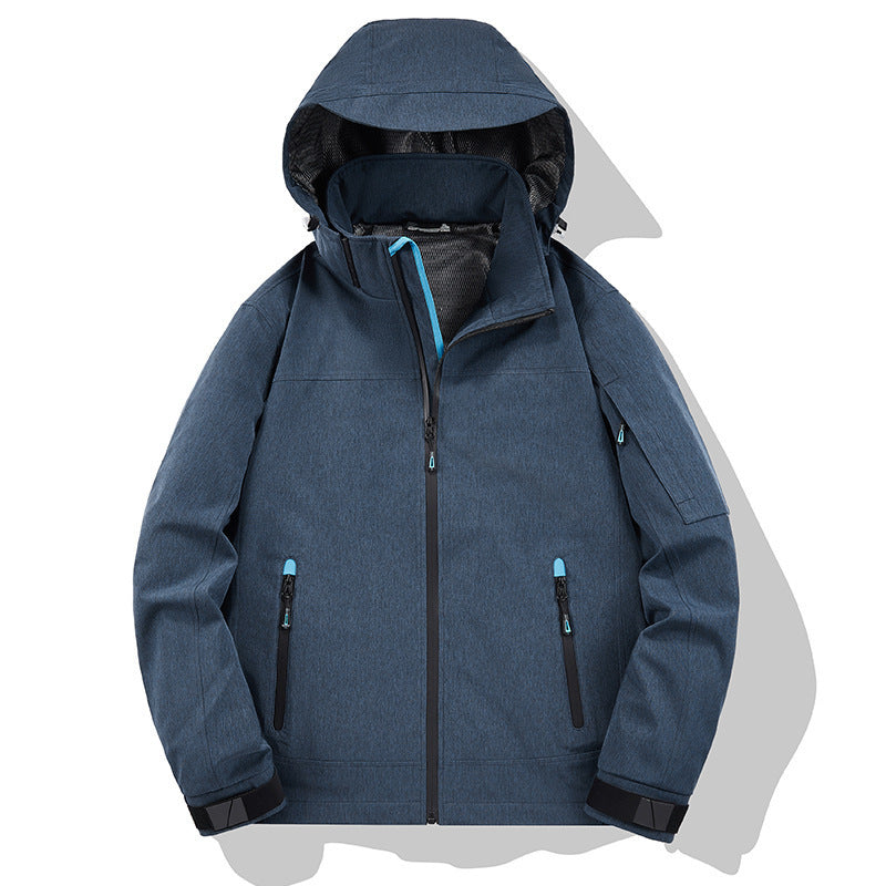 Męski Weather-Resistant Softshell Outdoorowy Kurtka z Kaptur, Wysoki kołnierz, i Welded Szwy