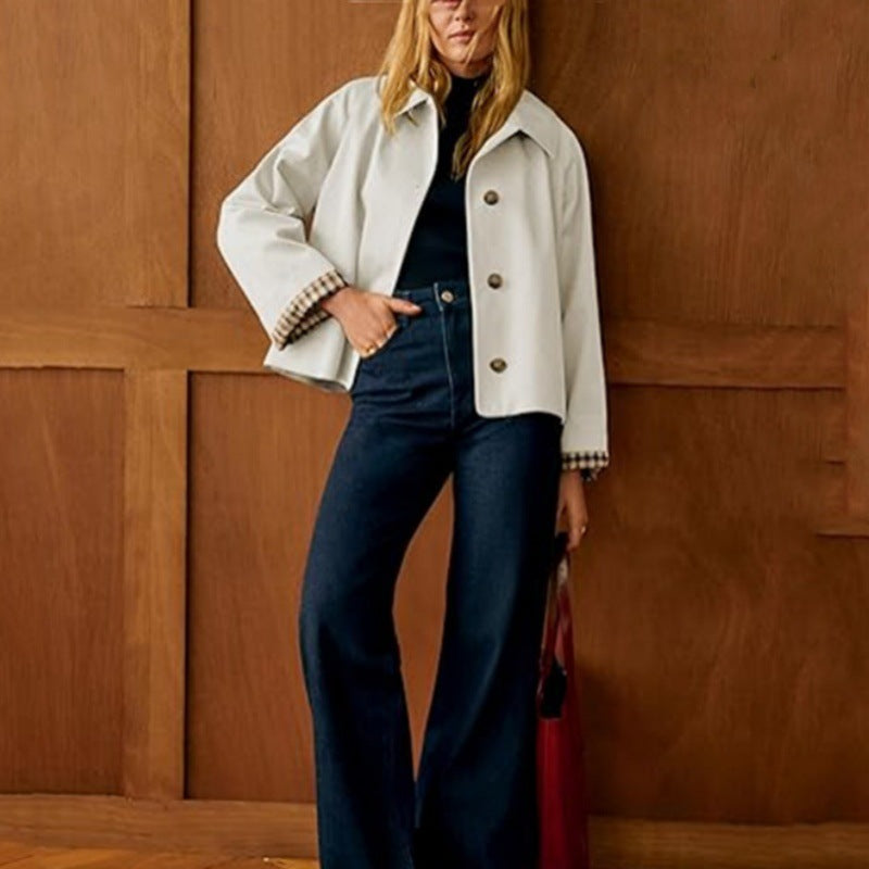 Damska boxy krótka płaszcz z oversize Lapels i Check Cuffs Lumaza