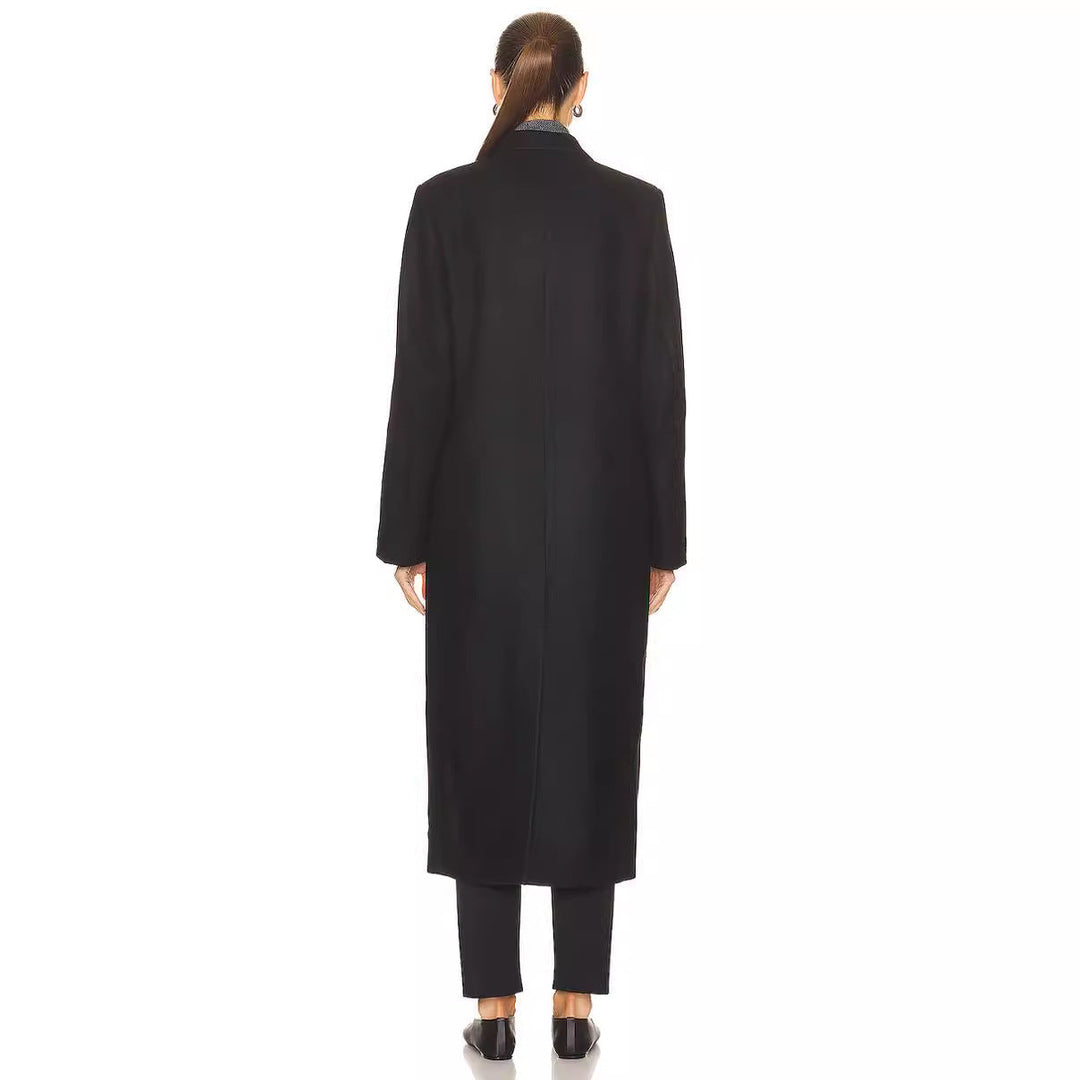 Damska Maxi Length podwójna dwurzędna mieszanka wełny długa płaszcz z taliowana Finish Lumaza