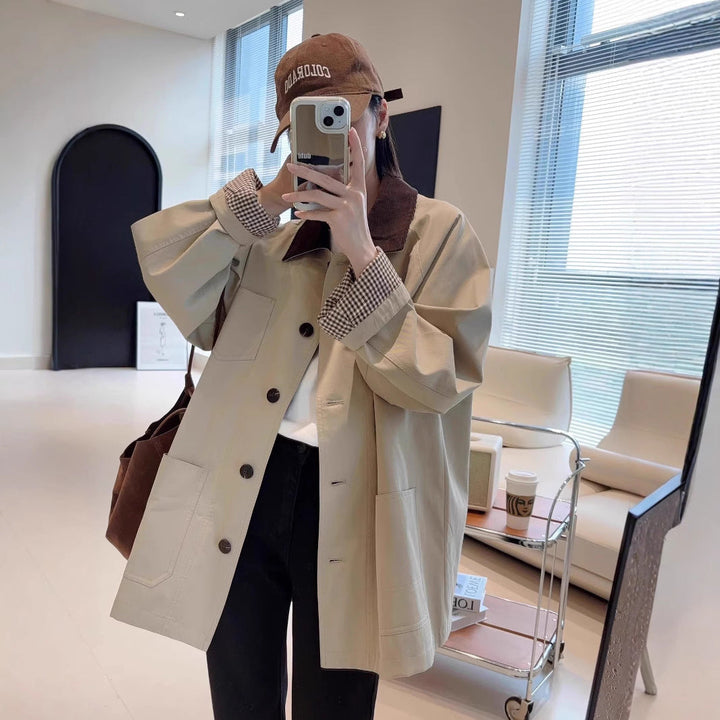 Damska Fashionable oversize kurtka z Contrasting kołnierzem Lumaza