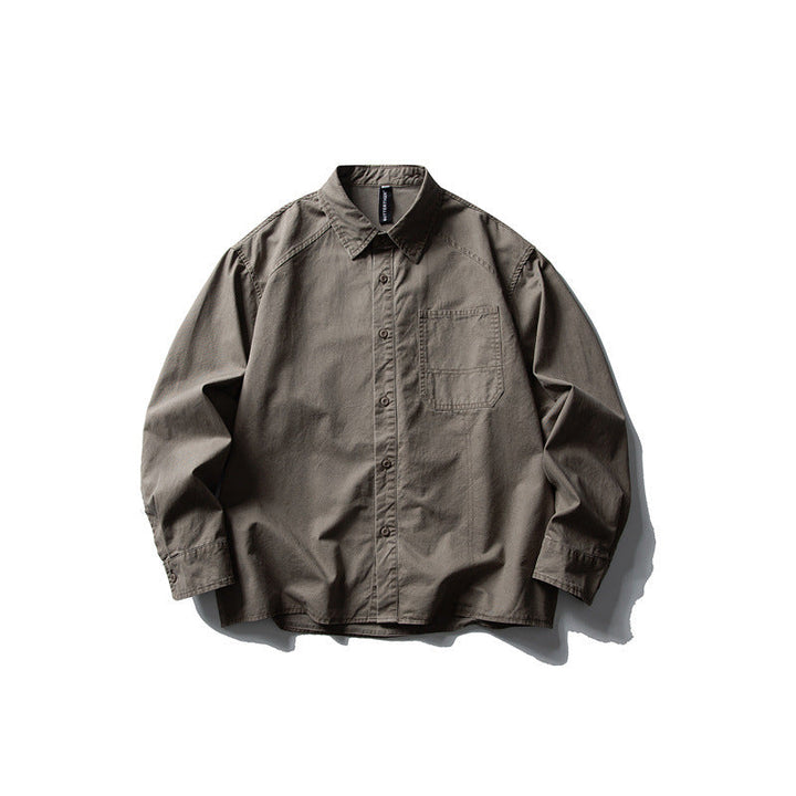 Męska oversize kurtka koszulowa z trwały bawełna twill z naszywka klatka piersiowa kieszenią i straight dół