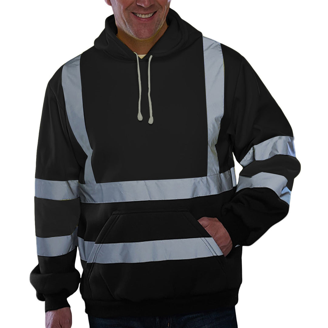 Męska reflective safety bluza z kapturem z contrasting reflective bands, kieszeń kangurka i regulowany kaptur