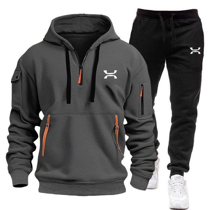 Męska Sportowa Bluza z kapturem i Tracksuit Set z Funkcjonalny Kieszenie i Sportowa Krój