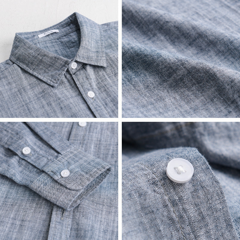 Męski Textured Linen-Cotton Koszula wierzchnia w Luźny krój z Koszula Kołnierz i Continuous Guzik Placket