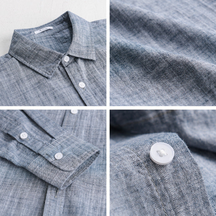 Męski Textured Linen-Cotton Koszula wierzchnia w Luźny krój z Koszula Kołnierz i Continuous Guzik Placket