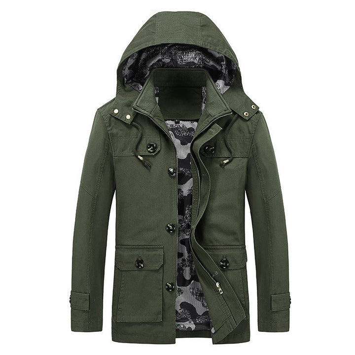 Męski lekki płótno field parka z camouflage podszewka, ukryty zamek i multipurpose kieszenie