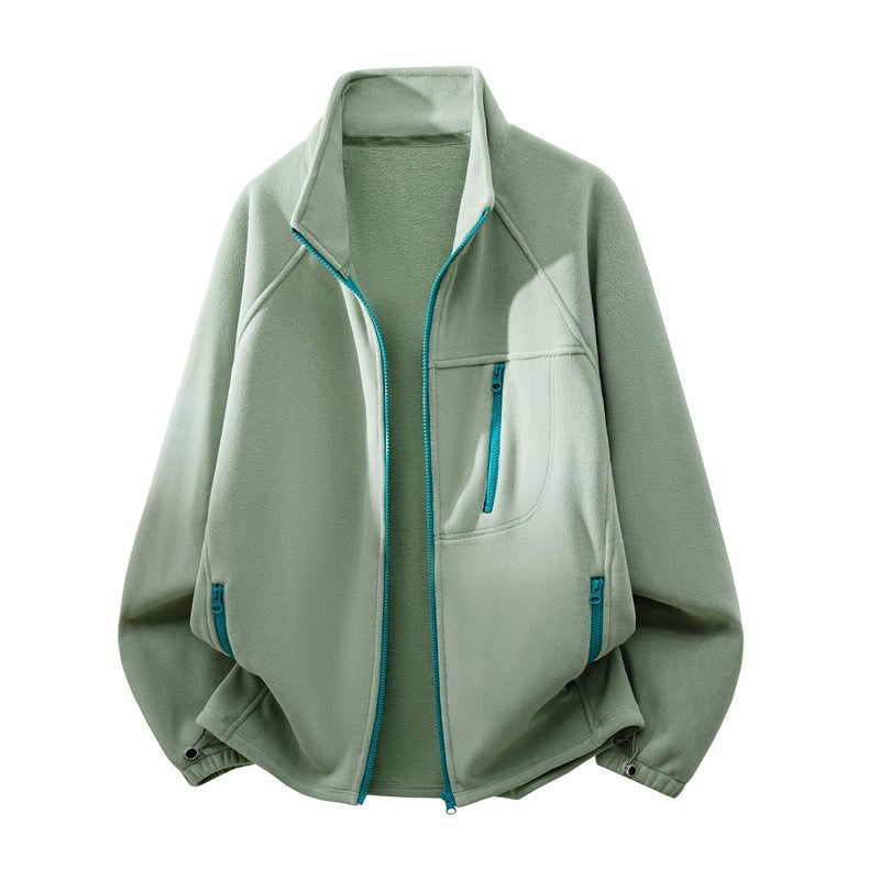 Kurtka męska polarowa z wysoki stójką, multiple zamkiem kieszeniami, i ergonomic raglan krój