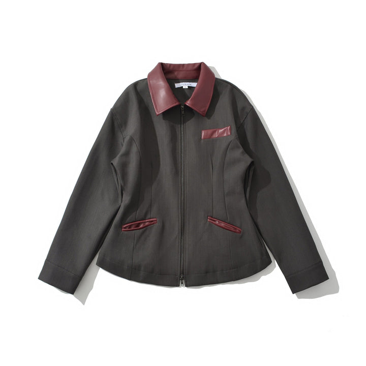 Damska taliowana krótka kurtka z zamkiem błyskawicznym i imitacja skóry Trim Lumaza
