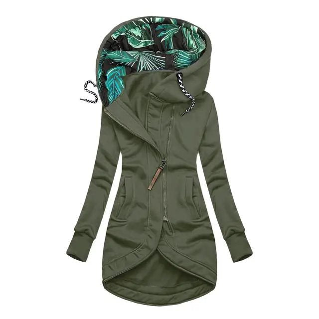 Damska z kapturem parka z asymmetric przodem zamkiem błyskawicznym i pikowana tropical lining hood Lumaza