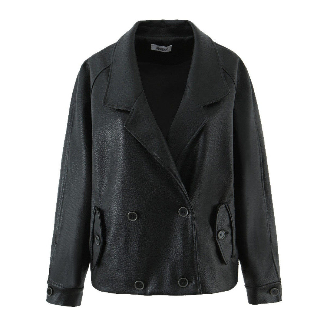 Damska oversize skórzany wygląd płaszcz z Textured Surface i Wide Lapels Lumaza