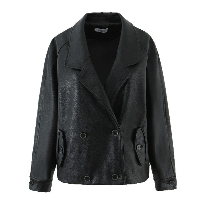 Damska oversize skórzany wygląd płaszcz z Textured Surface i Wide Lapels Lumaza