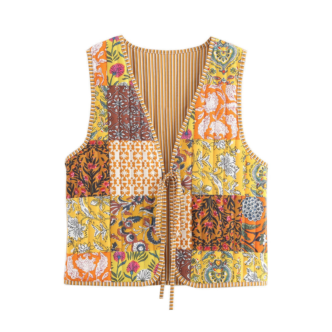 Damska pikowana Waistpłaszcz z Toile Print, Striped Lining i ściągaczem Lumaza