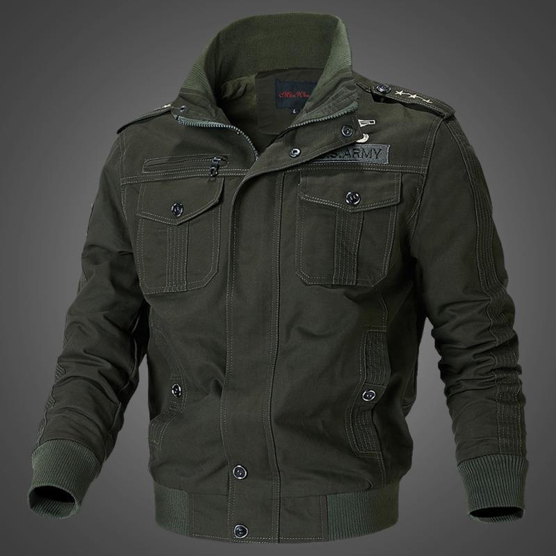 Męski Płótno Kurtka pilotka z Ramienny Piping, Zamek Placket i Utility Flap Kieszenie