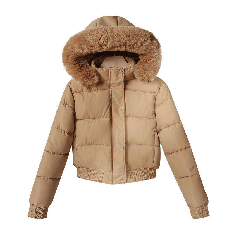Damska krótka termiczna pikowana kurtka z removable faux fur hood i ribbed cuffs Lumaza