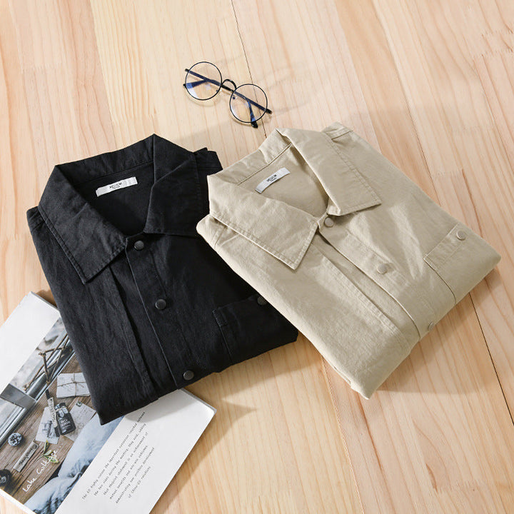 Męski Minimalist Bawełna Utility Koszula wierzchnia z Snap Placket i Kieszenie na piersi