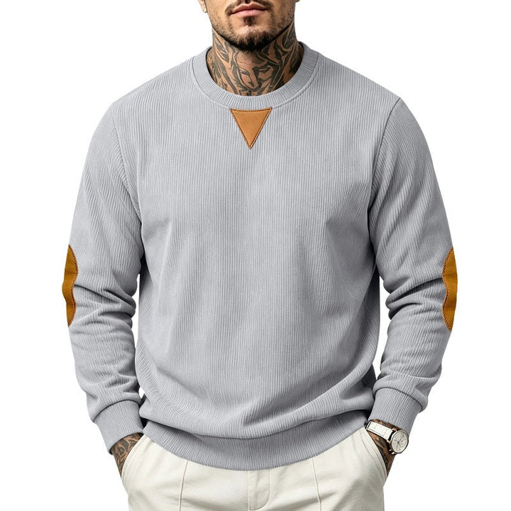 Męska bluza z textured dzianina, elbow patches i okrągły Dekolt