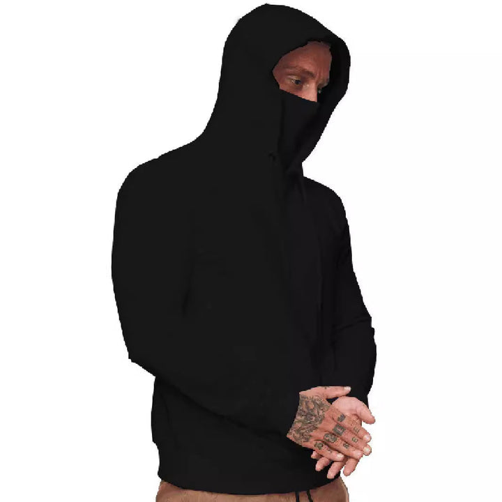 Męska bluza z kapturem z zintegrowane tube Kołnierz face mask, kieszeń kangurka i prążkowane mankiety