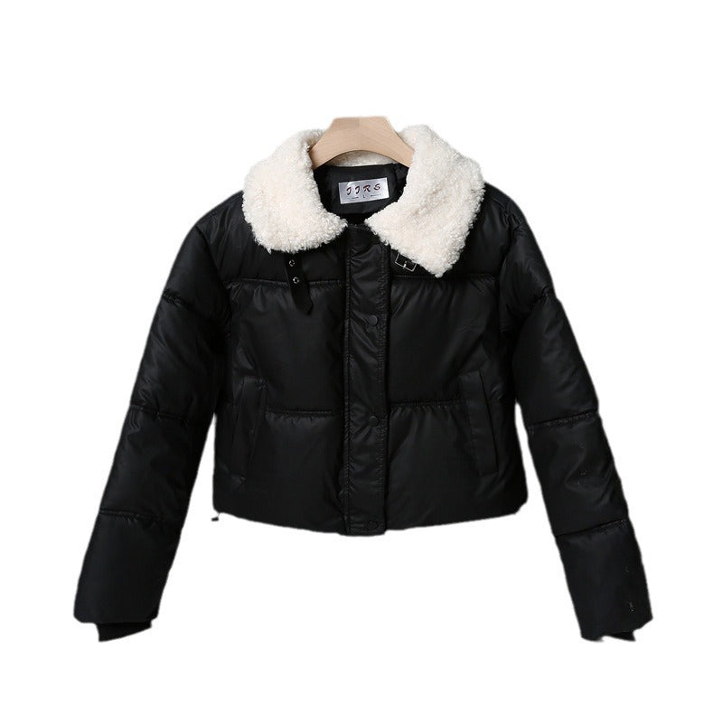 Damska pikowana winter kurtka z teddy kołnierzem, ocieplana insulation, i concealed snap guzikami closure Lumaza