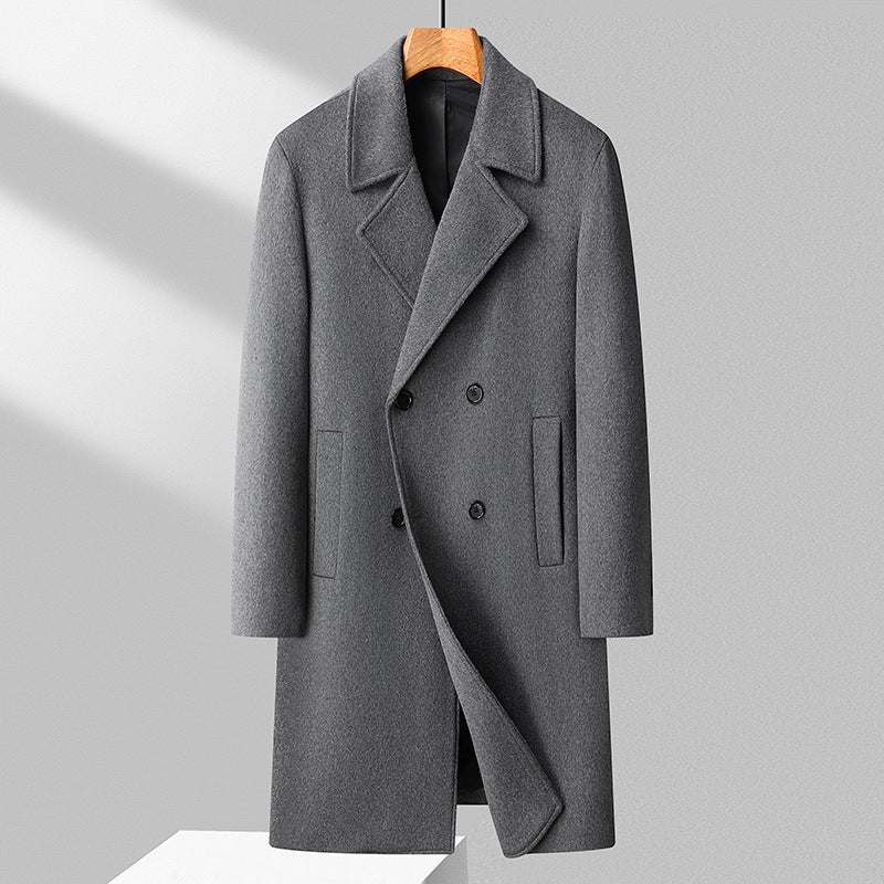 Męski Długi Wool Mieszanka Overcoat w Minimalist Krój z Notched Lapel i Ukryty Kieszenie