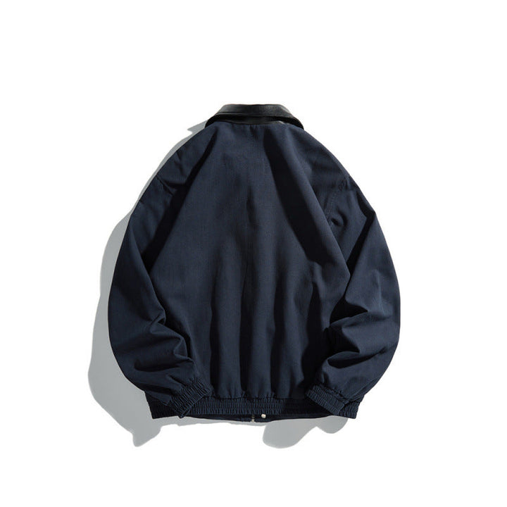 Męska krótki-cut blouson kurtka z imitacja skóra kołnierzem, zatrzask listwą guzikową, i elastycznymi mankietami