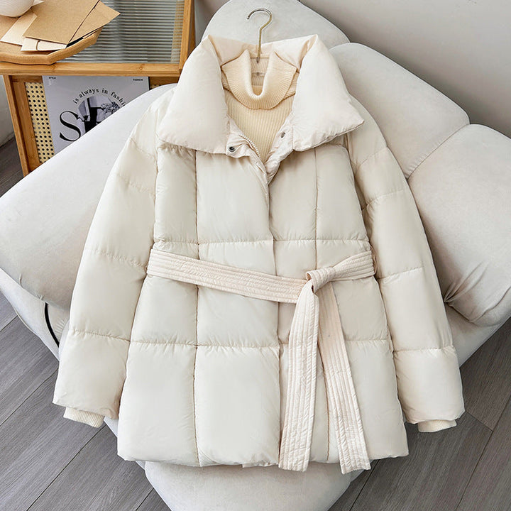 Damska pikowana winter kurtka z waist paskiem, ze stójką, i ribbed cuffs Lumaza