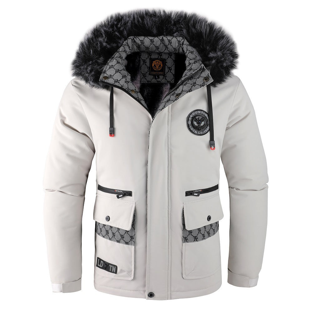 Męska miejski termiczny parka z removable imitacja fur kapturem, pikowana wner lwwg i multifunctional przód kieszeniami
