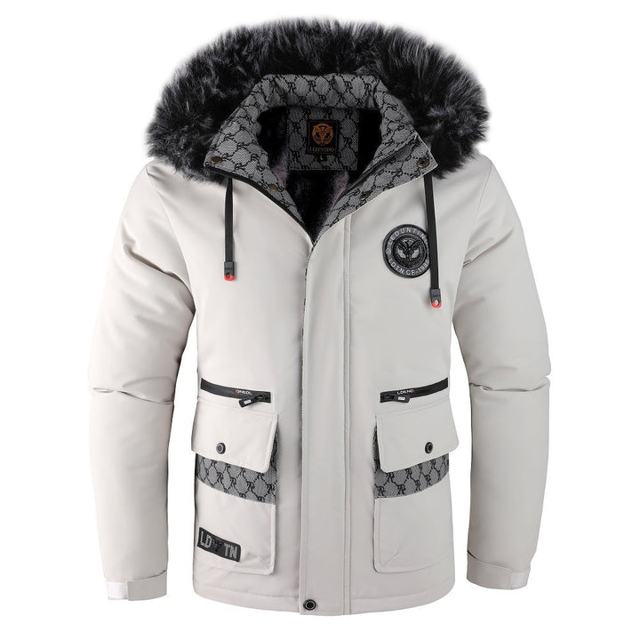 Męska miejski termiczny parka z removable imitacja fur kapturem, pikowana wner lwwg i multifunctional przód kieszeniami