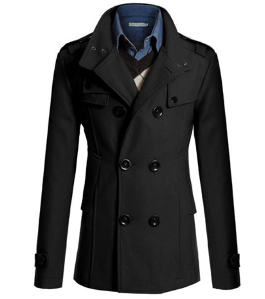 Męski krótki płaszcz w navy-inspired double-breasted z tailored krój