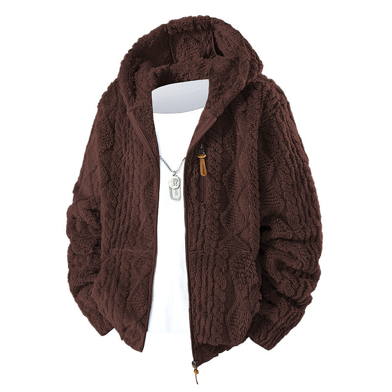 Herren Kuschelige Teddy-Polar Kapuzenjacke mit durchgehendem Reißverschluss und Brusttasche