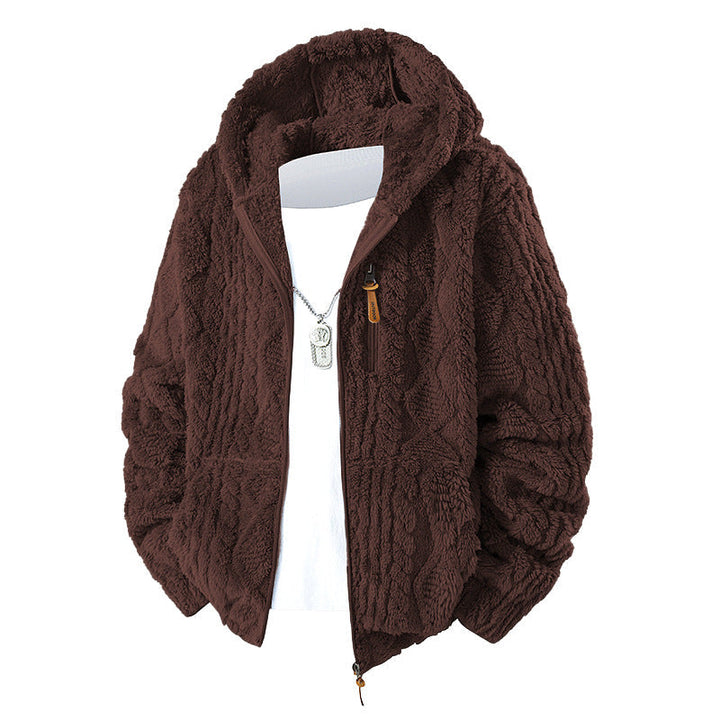 Herren Kuschelige Teddy-Polar Kapuzenjacke mit durchgehendem Reißverschluss und Brusttasche
