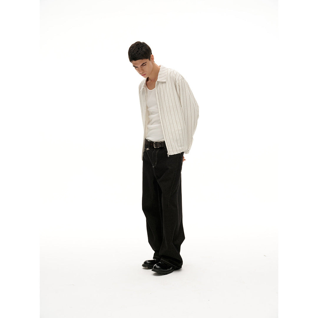 Unisex Lekka Striped Overshirt Kurtka z Kołnierz koszulowy i Ukryty Zamek