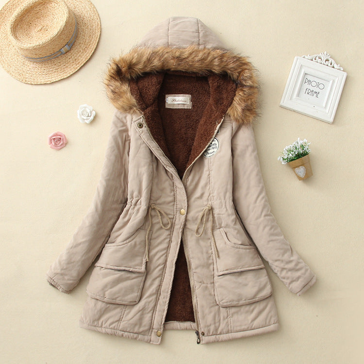 Parka damska ze sztucznym futrem wiatroszczelna pikowana