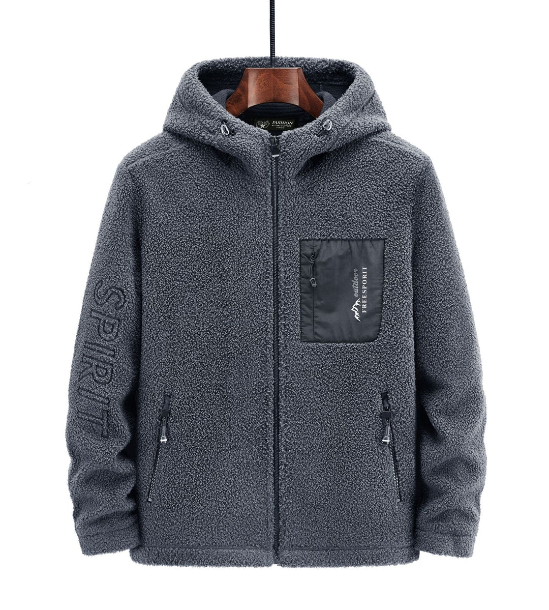 Męska Sherpa-Polar Zip-Up Bluza z kapturem z Zamek i Klatka piersiowa Kieszeń