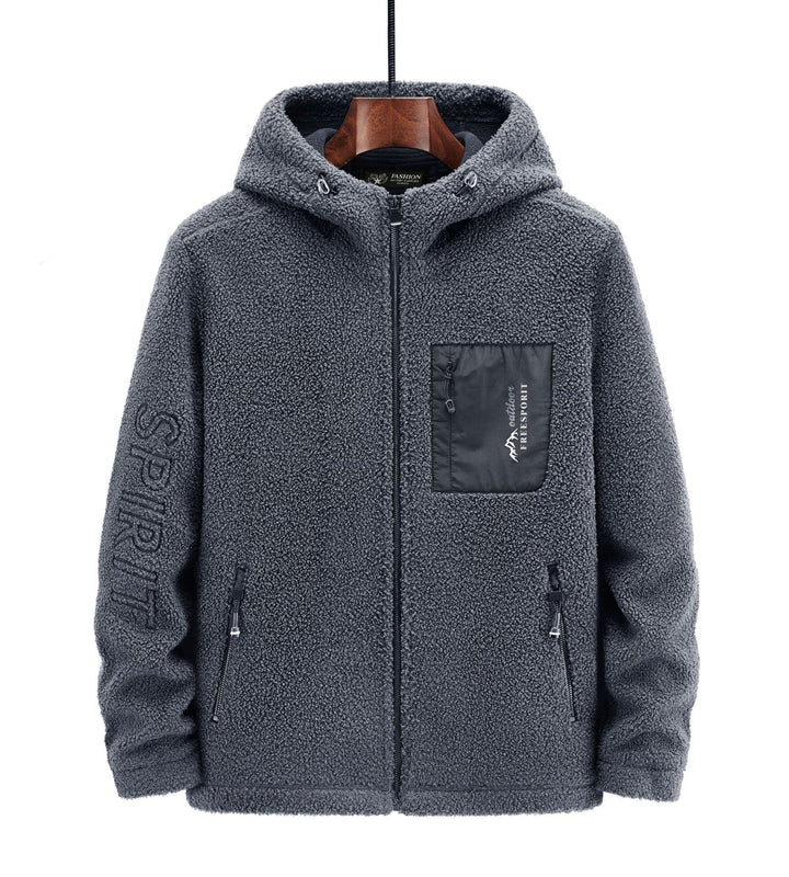 Męska Sherpa-Polar Zip-Up Bluza z kapturem z Zamek i Klatka piersiowa Kieszeń