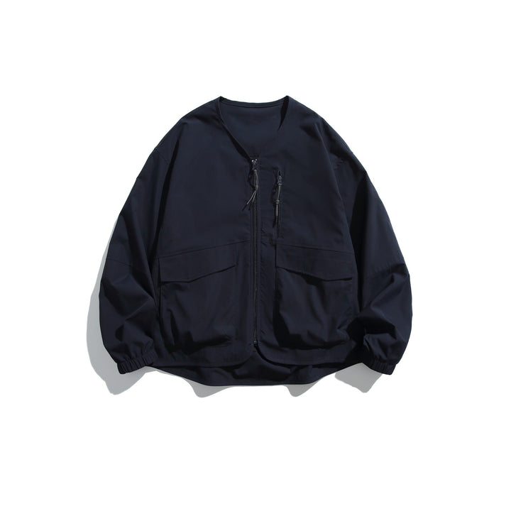 Męska krótka kurtka z V-neck, two-way zamkiems i utility kieszeniami