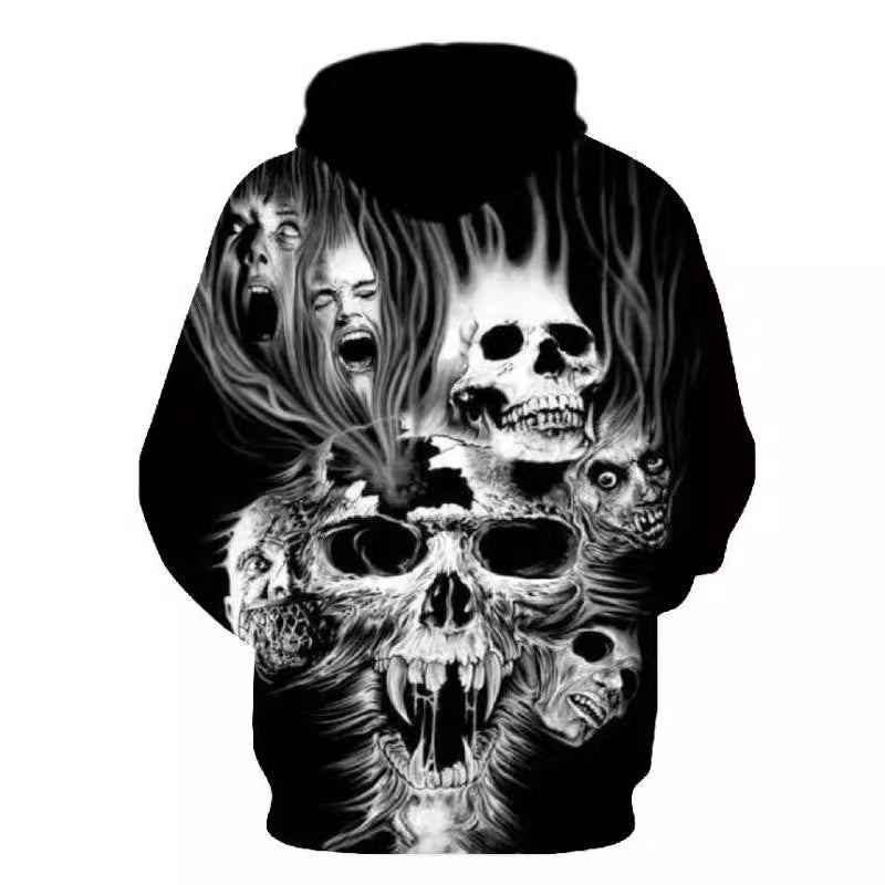 Męska bluza z kapturem z photorealistic 3D skull print, crown &amp; chain motif