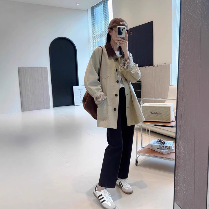 Damska Fashionable oversize kurtka z Contrasting kołnierzem Lumaza