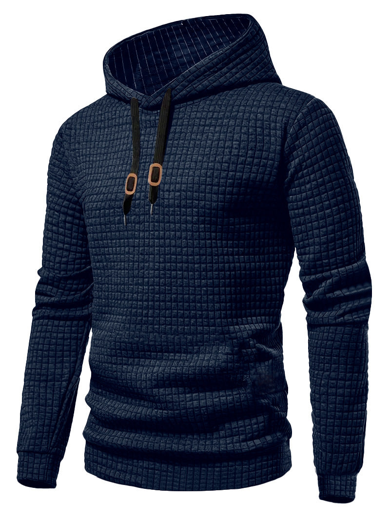 Męska pikowana bluza z kapturem z rectangular quilting, ściągacz i prążkowane mankiety