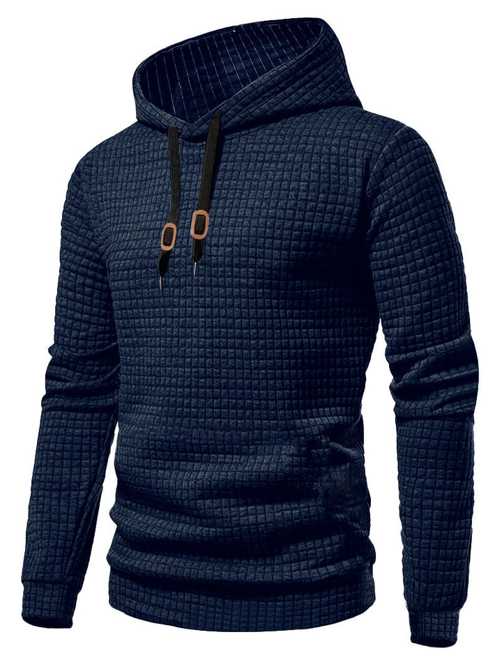 Męska pikowana bluza z kapturem z rectangular quilting, ściągacz i prążkowane mankiety