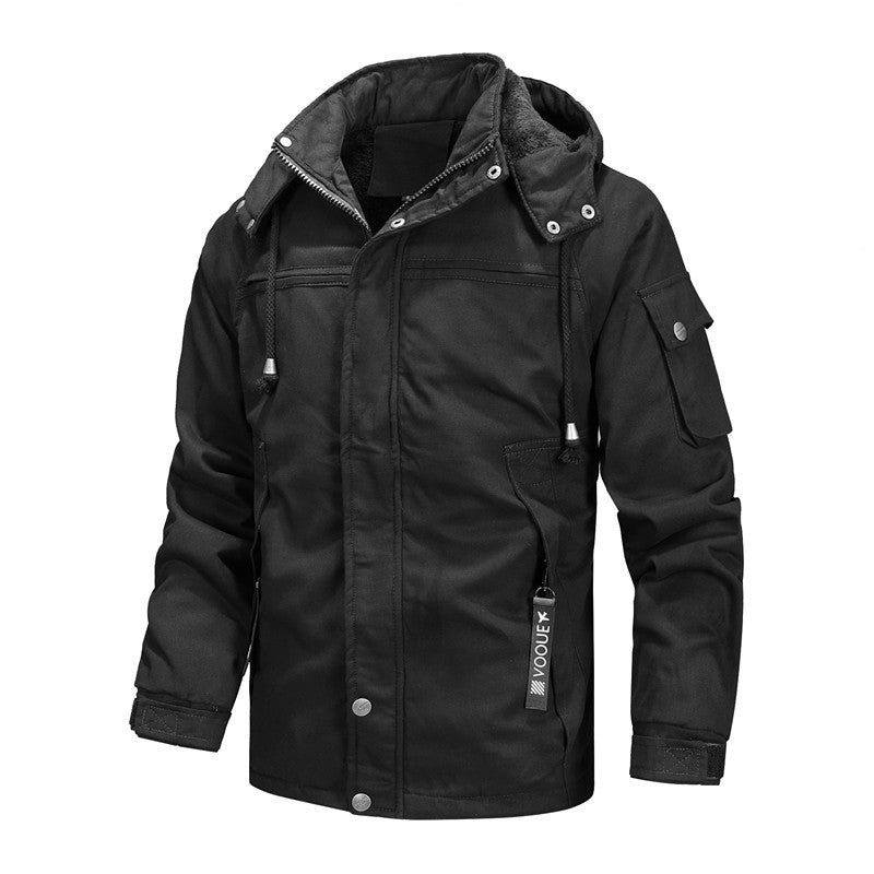 Męska wodoodporny z kapturem canvas kurtka z teddy Podszewka i multifunctional Kieszenie